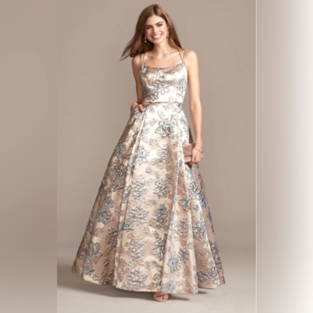 COPY - Blonde Nites Metallic Brocade Double Spaghetti Strap Ball Gown, Size 3